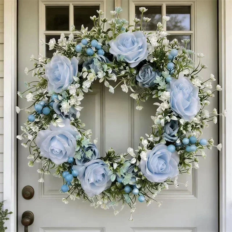 Spring Summer Artificial Blue Rose Wreath With Berries Simulation Floral Garland For Front Door Home Wall Wedding Party Decor
Spring Summer Artificial Blue Rose Wreath With Berries Simulation Floral Garland For Front Door Home Wall Wedding Party Decor