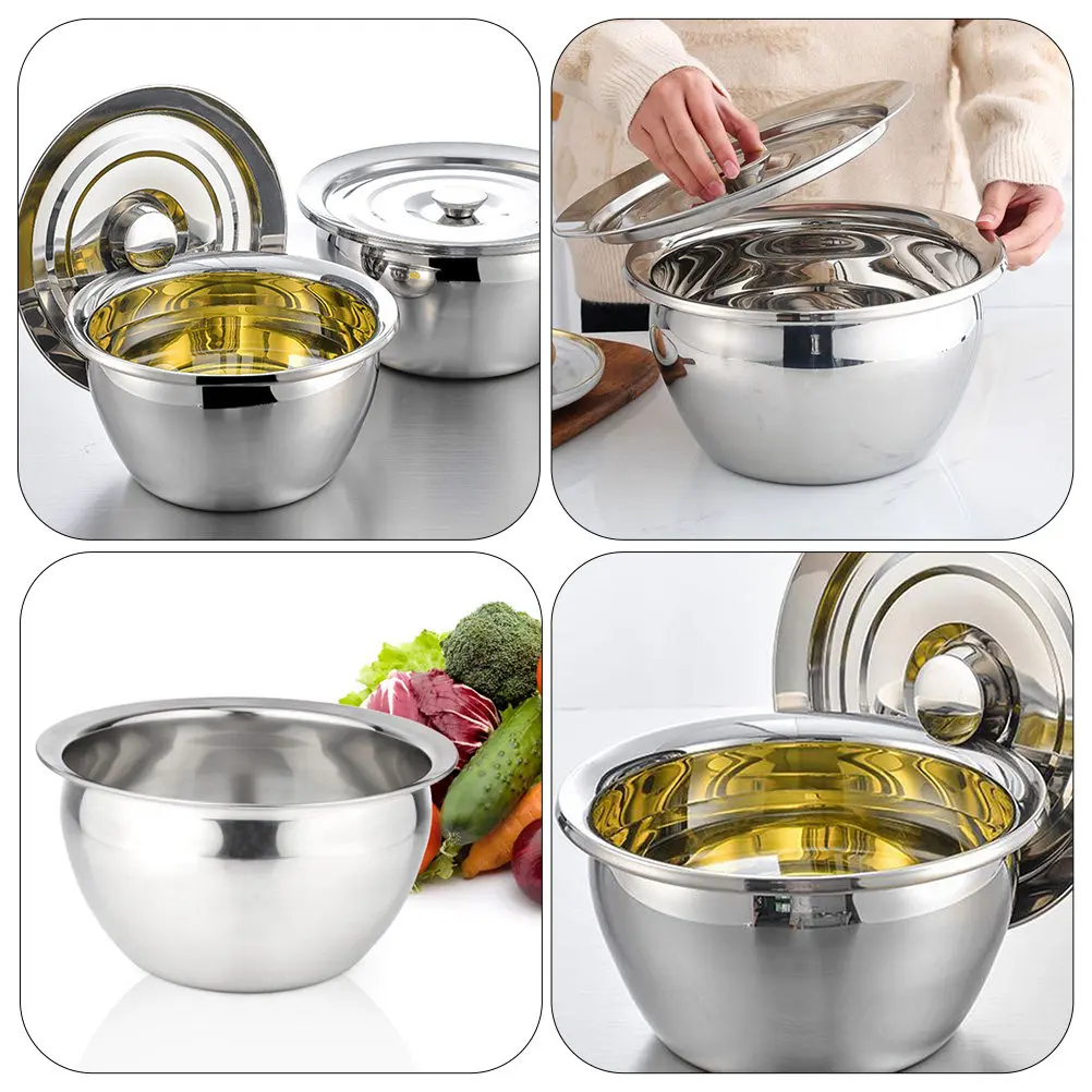 1Set Heavy Duty Stainless Steel Basin Deep Mixing Bowl for Salad Noodle Soup Egg Cooking Kitchen Storage Container with Lid
1Set Heavy Duty Stainless Steel Basin Deep Mixing Bowl for Salad Noodle Soup Egg Cooking Kitchen Storage Container with Lid