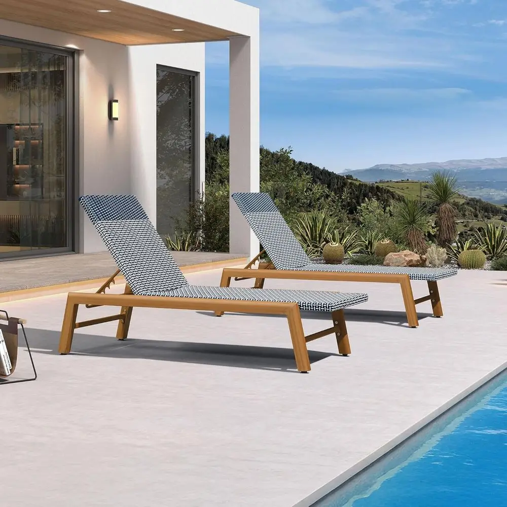 Set of 2 Outdoor Bamboo Woven PE Rattan Chaise Lounges, Adjustable Recliners, Navy Blue
Set of 2 Outdoor Bamboo Woven PE Rattan Chaise Lounges, Adjustable Recliners, Navy Blue