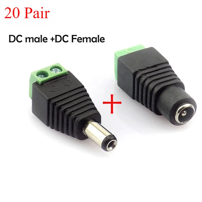 20 Pair DC Male Female Jack Plug Connector 2.1x5.5 mm Power Supply Adapter BNC for CCTV Camera LED Strip Lamp Lighting Lights
20 Pair DC Male Female Jack Plug Connector 2.1x5.5 mm Power Supply Adapter BNC for CCTV Camera LED Strip Lamp Lighting Lights