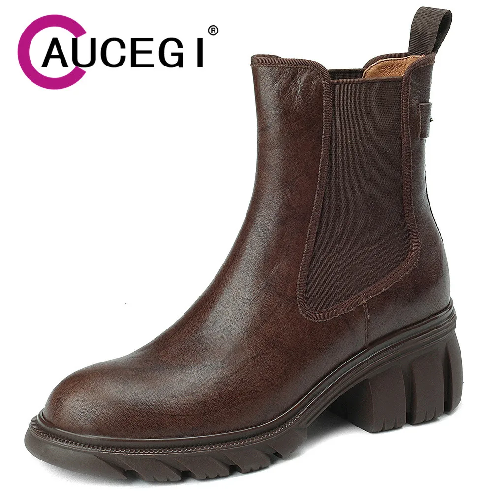 Aucegi Women Chunky Heel Chelsea Ankle Boots Autumn Winter Brand Designer Fashion Round Toe Genuine Leather All Match Shoes
Aucegi Women Chunky Heel Chelsea Ankle Boots Autumn Winter Brand Designer Fashion Round Toe Genuine Leather All Match Shoes