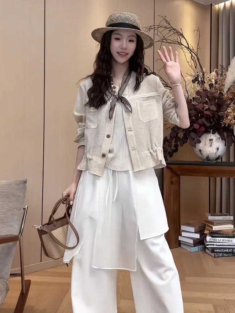 Retro Style Women's Jacket round Neck Drawstring Single Button Slimming Short Coat Hollow out Loose Fit Summer New Arrival
Retro Style Women's Jacket round Neck Drawstring Single Button Slimming Short Coat Hollow out Loose Fit Summer New Arrival