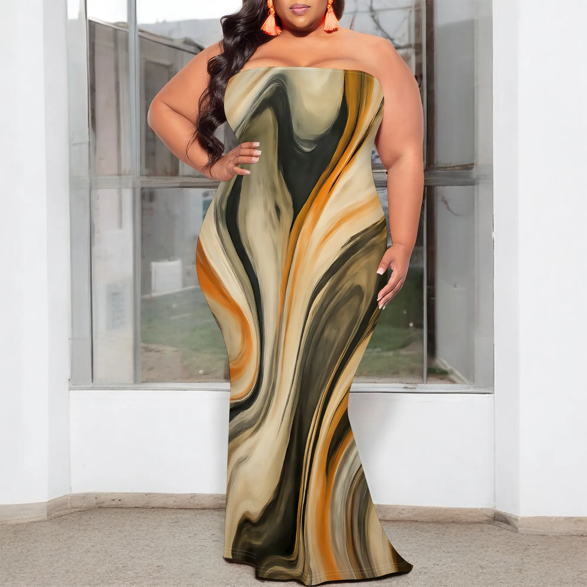 Marble Swirl Print Plus Size Dress XL-6XL Strapless Bodycon Maxi Style for Cocktail Night, Fall Art Event or Afro Elegant Look
Marble Swirl Print Plus Size Dress XL-6XL Strapless Bodycon Maxi Style for Cocktail Night, Fall Art Event or Afro Elegant Look