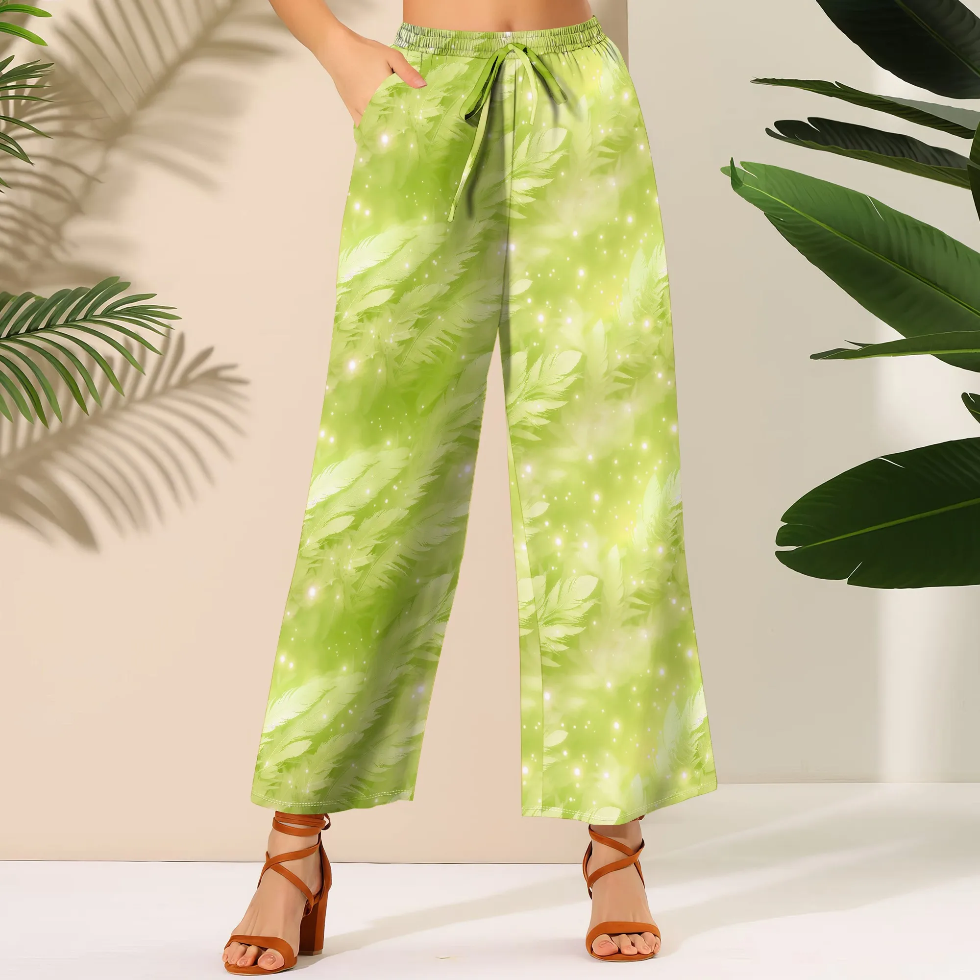 Women's Wide Leg Ankle-Length Pants Feather Print Casual Elastic Loose Breathable for Work Office Wedding Guests Cocktail 
Women's Wide Leg Ankle-Length Pants Feather Print Casual Elastic Loose Breathable for Work Office Wedding Guests Cocktail