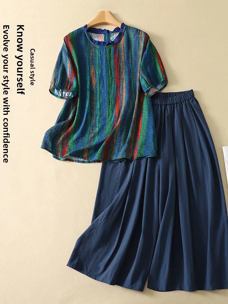 Fashionable Cotton Linen Stripe Top Wide Leg Pants Women's Summer Casual Wear Breathable Lightweight Comfortable Two Piece Set
Fashionable Cotton Linen Stripe Top Wide Leg Pants Women's Summer Casual Wear Breathable Lightweight Comfortable Two Piece Set