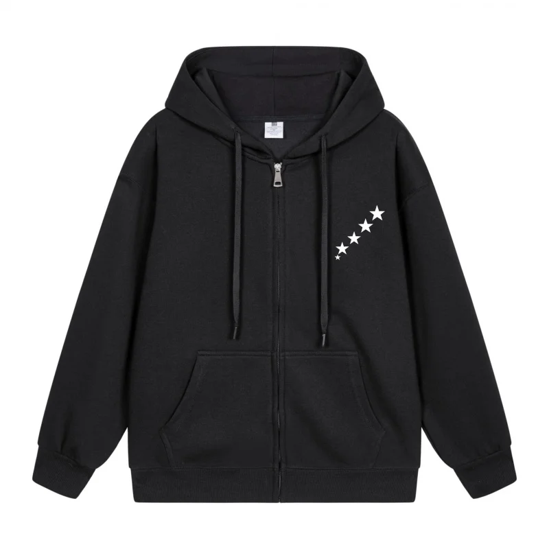 Men's Zip-Up Hoodie Black Hoodie With White Stars 2025 New Style Casual Couples’ Style Casual and Loose
Men's Zip-Up Hoodie Black Hoodie With White Stars 2025 New Style Casual Couples’ Style Casual and Loose