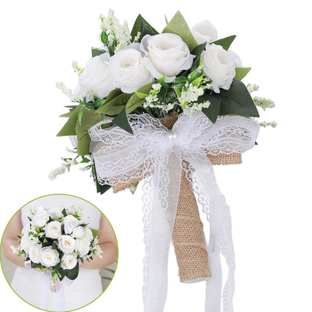 Artificial Rose Bride Bridal Bridesmaid Bouquet Linen Lace Bow Tossing Bouquet for Wedding Ceremony Anniversary Wedding Party
Artificial Rose Bride Bridal Bridesmaid Bouquet Linen Lace Bow Tossing Bouquet for Wedding Ceremony Anniversary Wedding Party