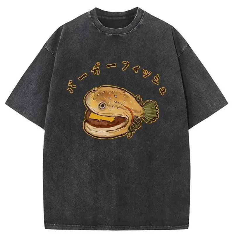 Men's T-Shirt Retro Round Neck High Quality Washed Tees Pure Cotton Hambergur Fish Print Fashion Summer New Short Sleeves Tops
Men's T-Shirt Retro Round Neck High Quality Washed Tees Pure Cotton Hambergur Fish Print Fashion Summer New Short Sleeves Tops