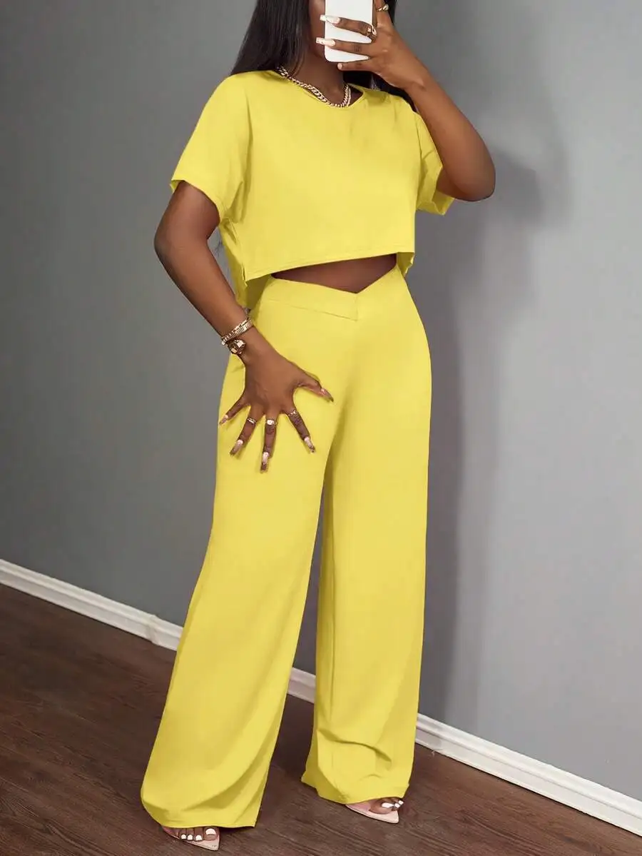 Yellow Casual Two Piece Set Crop Top And Wide Leg Pants Spring Summer Outfit
Yellow Casual Two Piece Set Crop Top And Wide Leg Pants Spring Summer Outfit