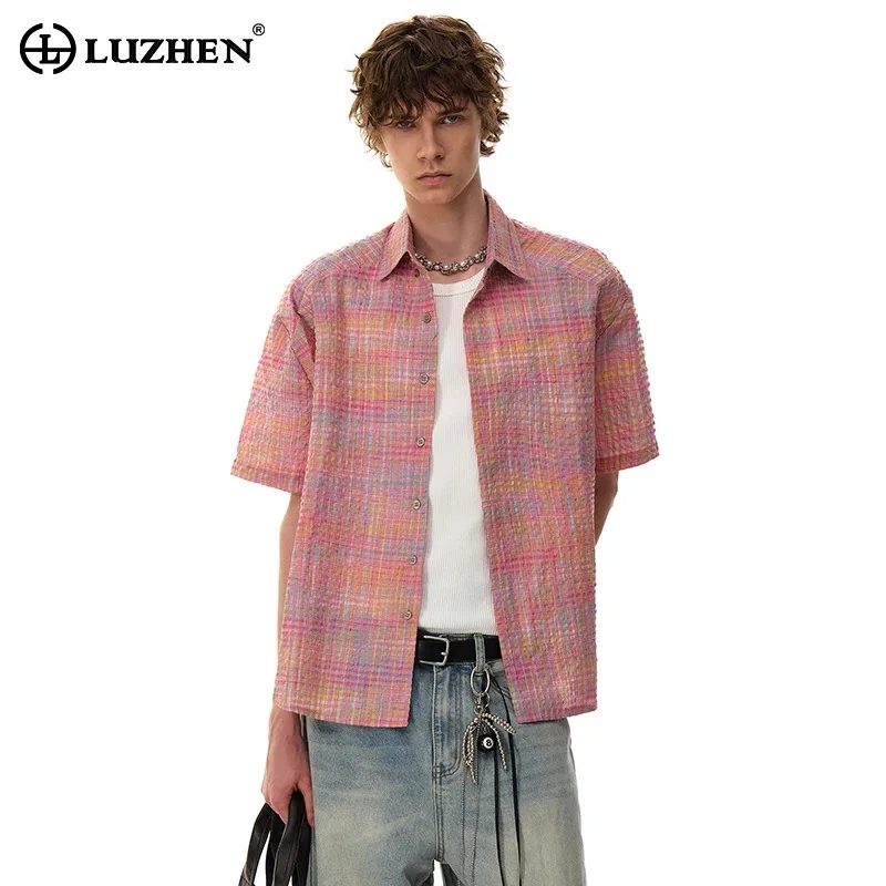 LUZHEN 2025 летние высококачественные рубашки с короткими рукавами в клетку с принтом, мужские модные новые оригинальные красивые повседневные мужские топы JY3430 
LUZHEN 2025 летние высококачественные рубашки с короткими рукавами в клетку с принтом, мужские модные новые оригинальные красивые повседневные мужские топы JY3430