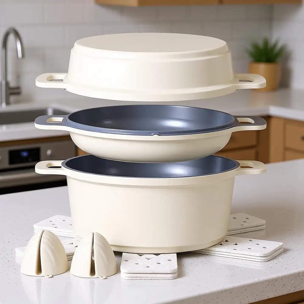 8-Piece Non Stick Stock Pot with Lid, 4.5 Qt All-in-One Non Toxic Soup Pot or All Stoves, Easy to Clean & Dishwasher Safe, Oven
8-Piece Non Stick Stock Pot with Lid, 4.5 Qt All-in-One Non Toxic Soup Pot or All Stoves, Easy to Clean & Dishwasher Safe, Oven