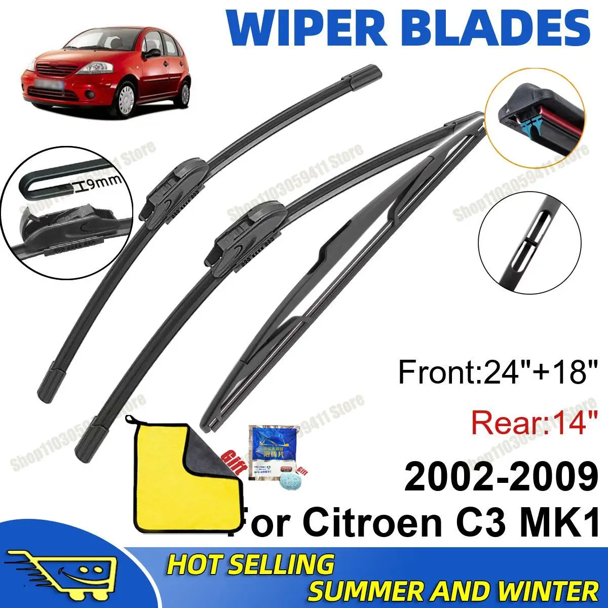 3PCS For Citroen C3 MK1 2002-2009 24" + 18"+ 14" Front Rear Wiper Blades Set Windshield Windscreen Car Accessories
3PCS For Citroen C3 MK1 2002-2009 24" + 18"+ 14" Front Rear Wiper Blades Set Windshield Windscreen Car Accessories