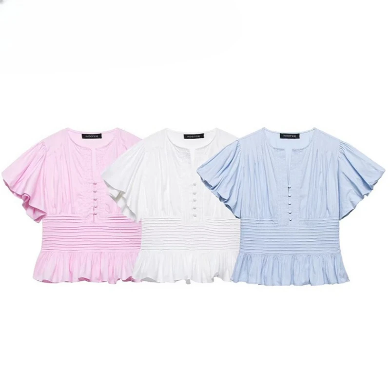 Luxury Blouses Design Short-sleeve Shirts Pleated Button-down Ruffled Sleeves High-end Office Women's Shirt Top White Pink Blue
Luxury Blouses Design Short-sleeve Shirts Pleated Button-down Ruffled Sleeves High-end Office Women's Shirt Top White Pink Blue