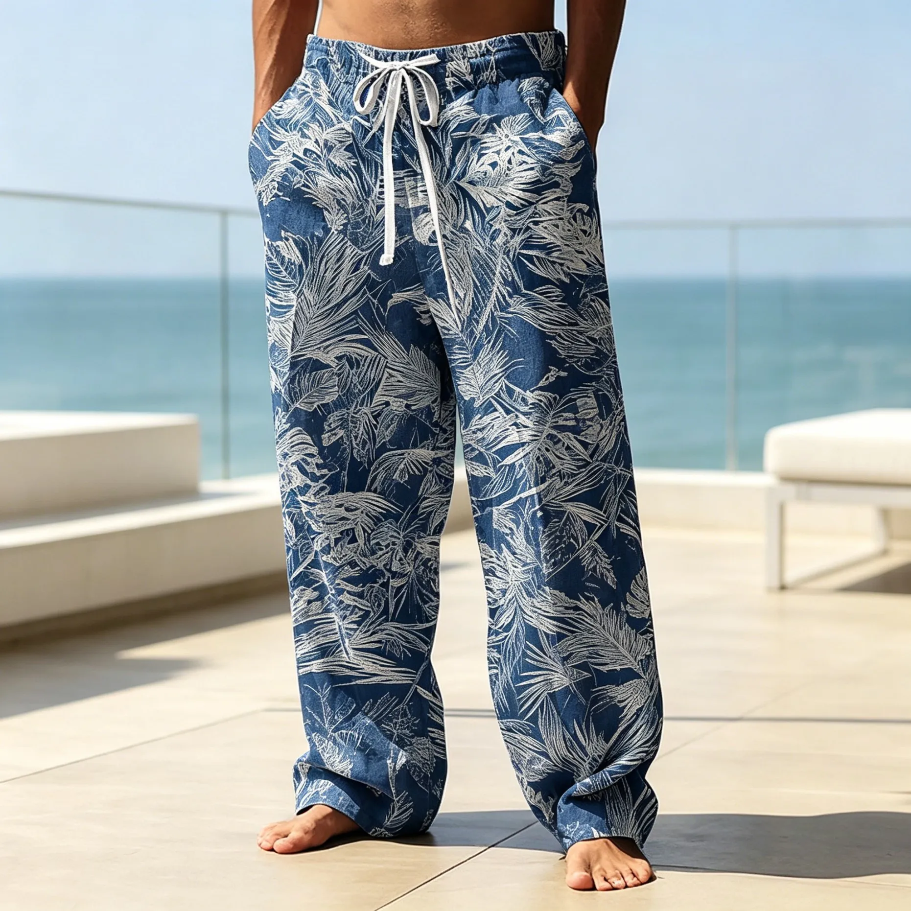 Men's Tropical Palm Leaf Sketch Print Drawstring Wide Leg Pants, Casual Loose Trousers for Spring Summer Beach & Daily Wear
Men's Tropical Palm Leaf Sketch Print Drawstring Wide Leg Pants, Casual Loose Trousers for Spring Summer Beach & Daily Wear