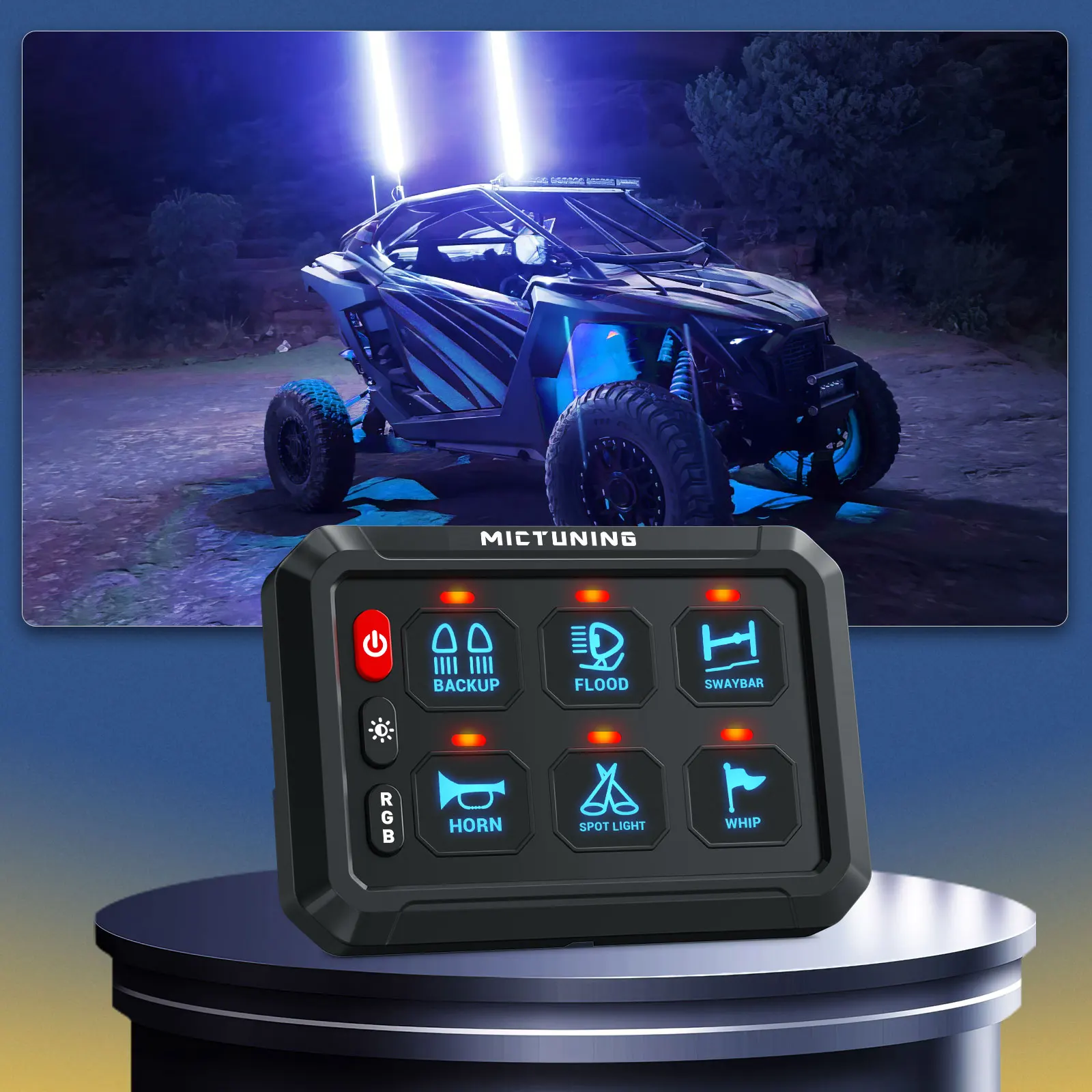 MICTUNING P1s RGB 6 Gang Switch Panel,Multifunction 3 Silicone Function Buttons Circuit Control Relay System Box for Truck RV
MICTUNING P1s RGB 6 Gang Switch Panel,Multifunction 3 Silicone Function Buttons Circuit Control Relay System Box for Truck RV