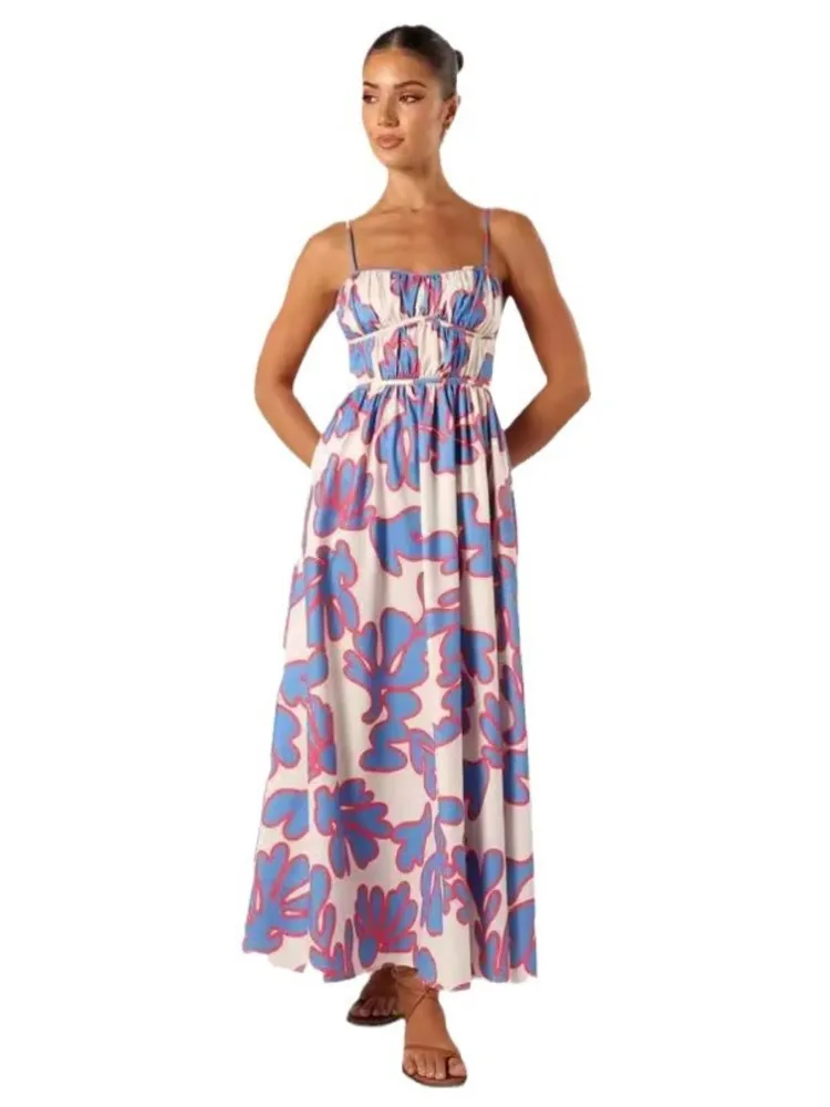 Women's Clothing Summer Sexy Sleeveless Camisole Backless Fashion Floral Skirt With Ruffle Edge Loose Long Ankle Length Dress
Women's Clothing Summer Sexy Sleeveless Camisole Backless Fashion Floral Skirt With Ruffle Edge Loose Long Ankle Length Dress