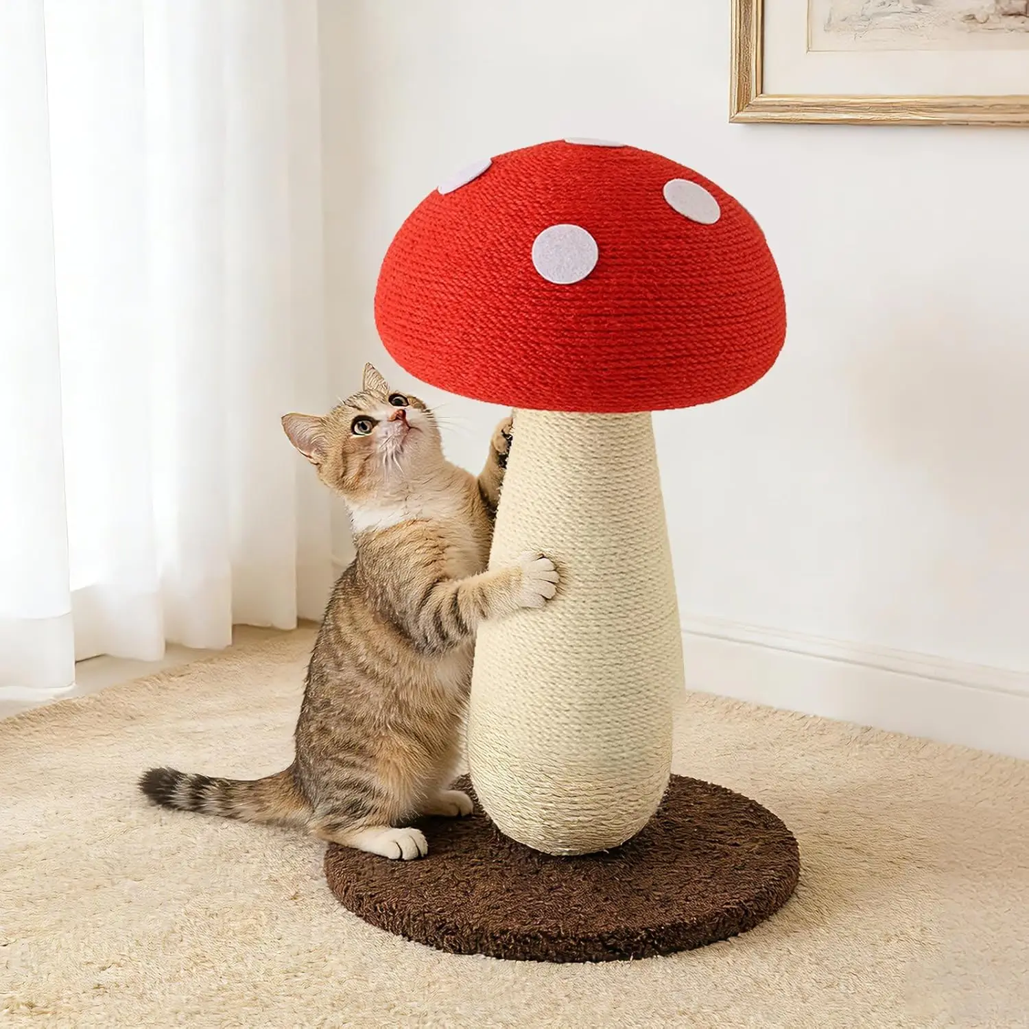 Mushroom Cat Scratching Post, 19.7 Inch Cat Scratcher with Stable Base, Natural Sisal Pole & Cozy Perch for Indoor Cats,
Mushroom Cat Scratching Post, 19.7 Inch Cat Scratcher with Stable Base, Natural Sisal Pole & Cozy Perch for Indoor Cats,