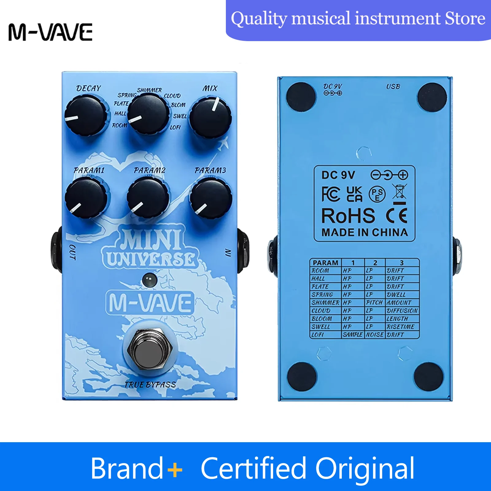 M-VAVE Mini Universe Guitar Digital Reverb Pedal 9 Reverb Effects Room/Spring Reveb/Shimmer/Lofi Effect Pedal Guitar Accessories