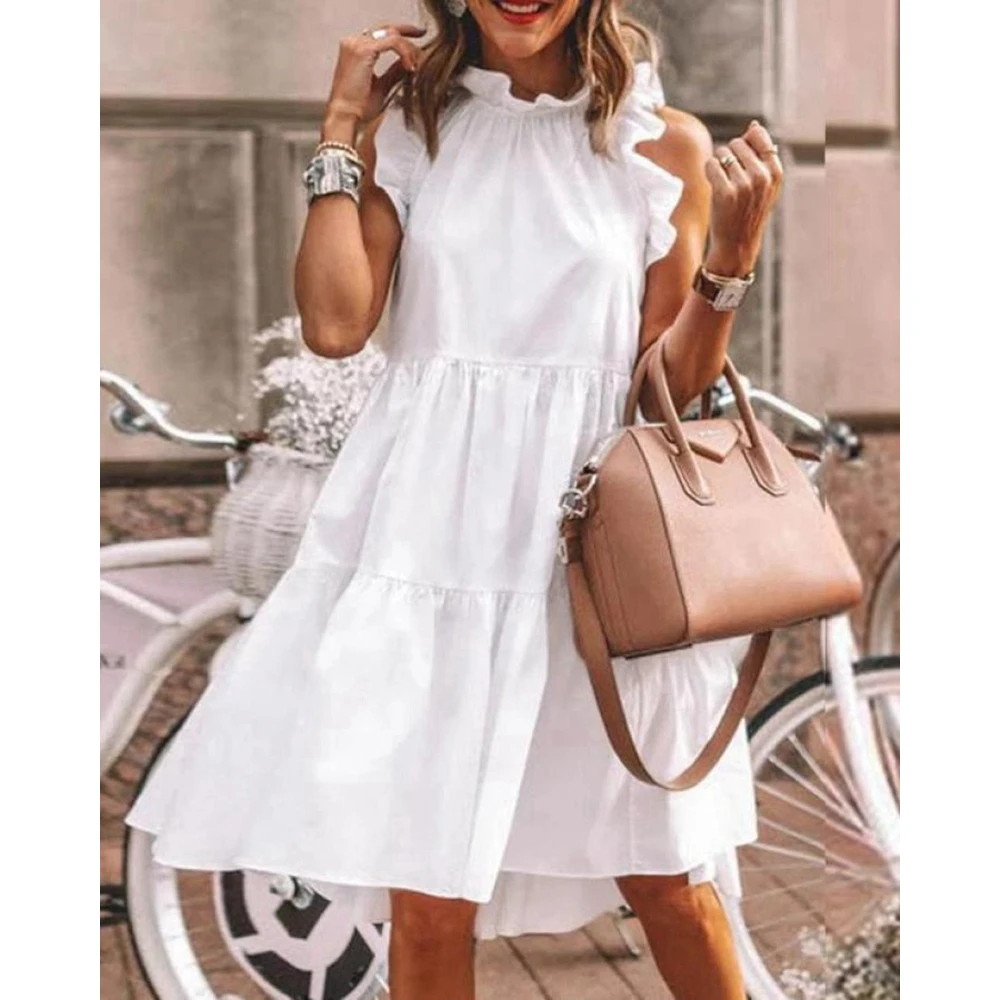 2023 New Summer Fashion Women Hem Tierred Ruffles Loose Sleeveless Dress O-neck Oversized Dress Femme Dress Robe Casual Clothing
2023 New Summer Fashion Women Hem Tierred Ruffles Loose Sleeveless Dress O-neck Oversized Dress Femme Dress Robe Casual Clothing