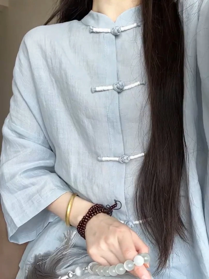 New Chinese Style Women's Shirt Cotton Linen Collarless Top Zen Style Set Small Size Modified Hanfu Traditional Chinese Clothing
New Chinese Style Women's Shirt Cotton Linen Collarless Top Zen Style Set Small Size Modified Hanfu Traditional Chinese Clothing