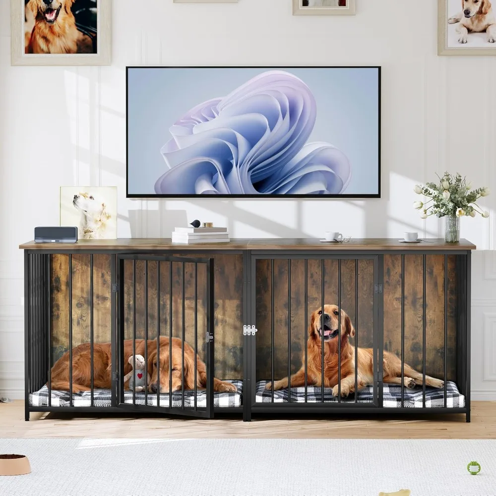 Double Dog Kennel Furniture, 80.2" Dog Cage Furniture with Divider, Double Dog Crate TV Stand for 2 Medium Dogs, Brown
Double Dog Kennel Furniture, 80.2" Dog Cage Furniture with Divider, Double Dog Crate TV Stand for 2 Medium Dogs, Brown