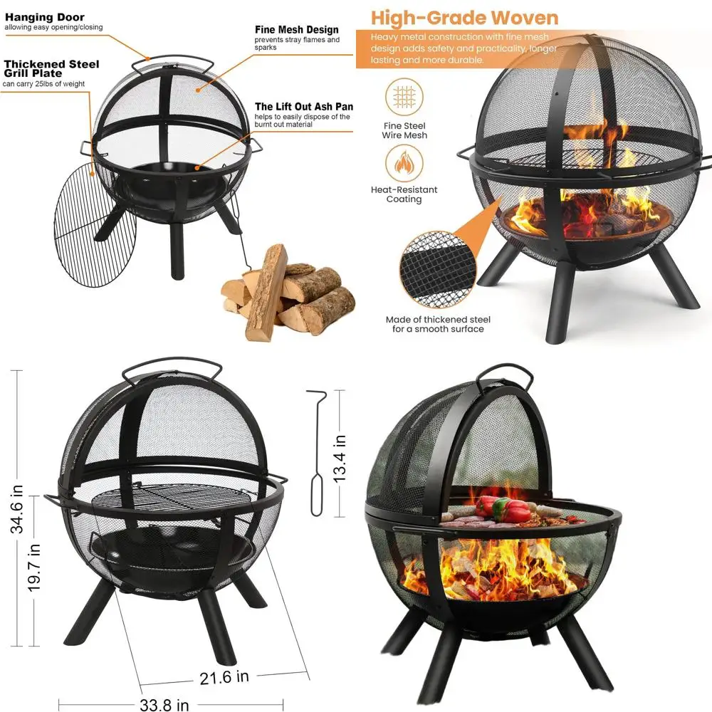 Большой круглый гриль-барбекю с очагом для патио, кемпинга, обогрева, костров и пикников, черный, 33.85x32.67x35 дюймов
Большой круглый гриль-барбекю с очагом для патио, кемпинга, обогрева, костров и пикников, черный, 33.85x32.67x35 дюймов