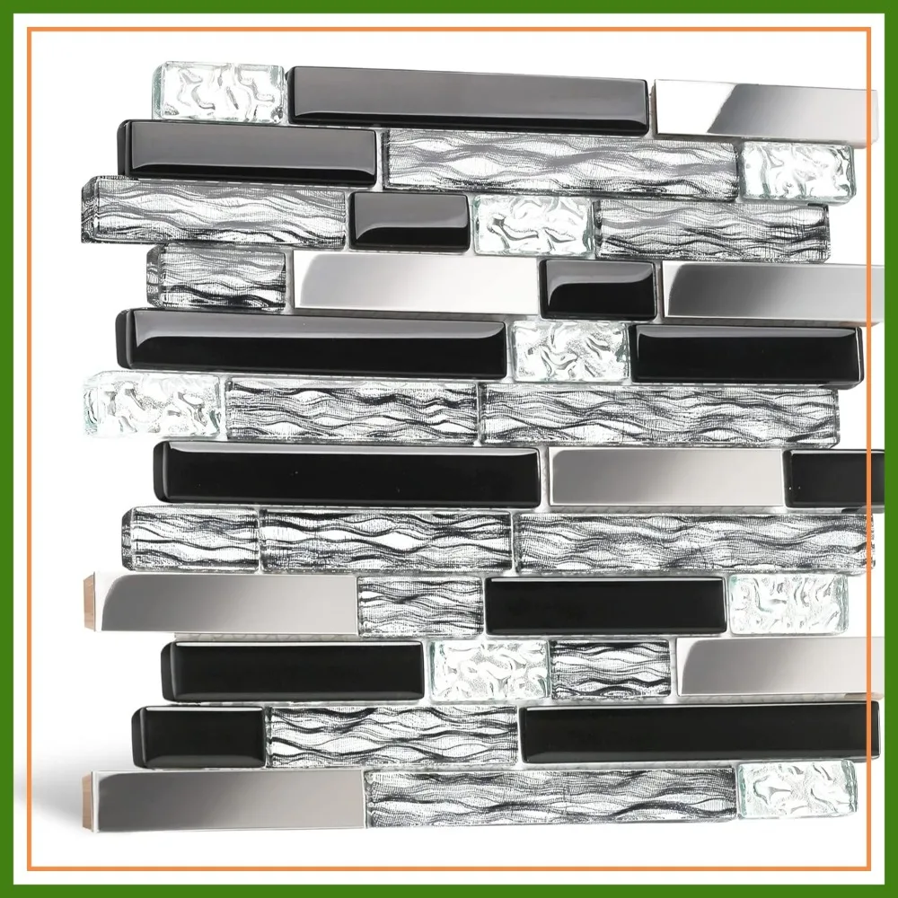 Glass Metal Mosaic Tile 5 SqFt - Black Crystal Chrome Silver Accent Wall Kitchen Backsplash Border
Glass Metal Mosaic Tile 5 SqFt - Black Crystal Chrome Silver Accent Wall Kitchen Backsplash Border
