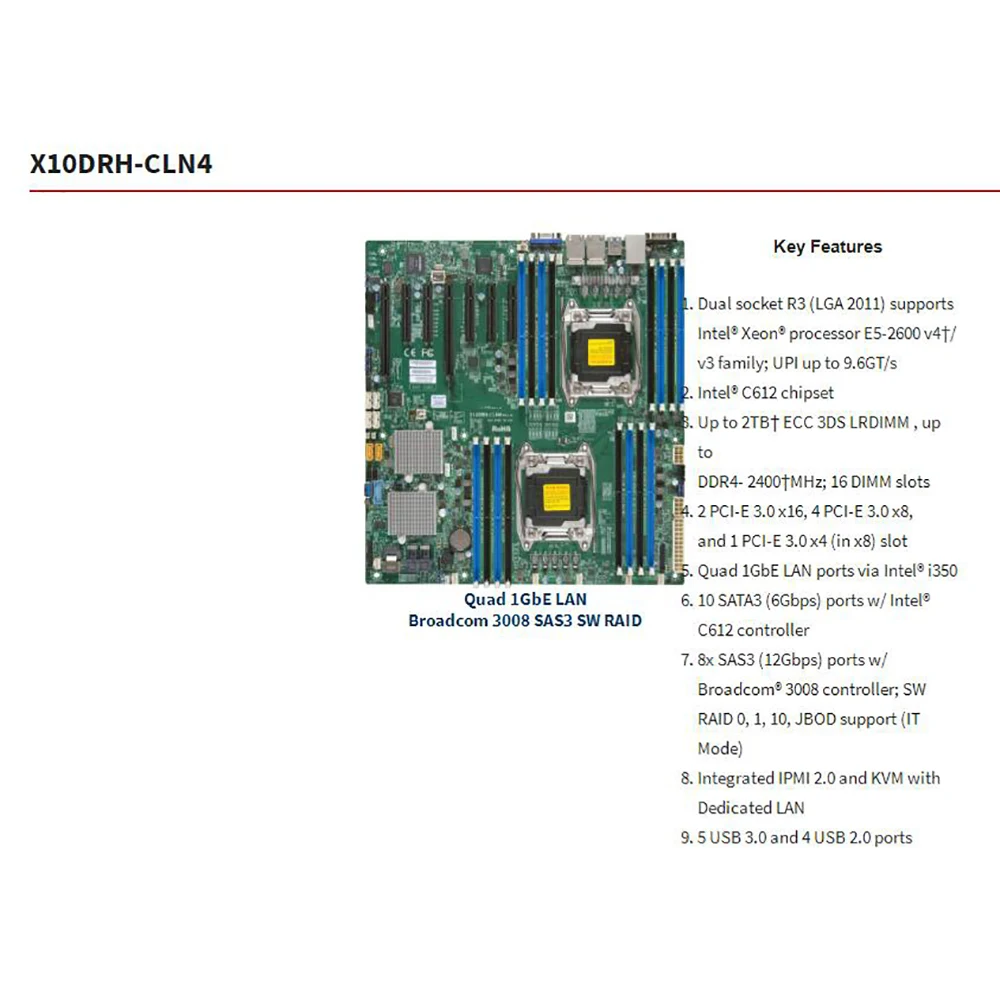 E5-2600 v4/v3 LGA2011 DDR4 For Supermicro Industrial Packaging Motherboard X10DRH-CLN4
E5-2600 v4/v3 LGA2011 DDR4 For Supermicro Industrial Packaging Motherboard X10DRH-CLN4