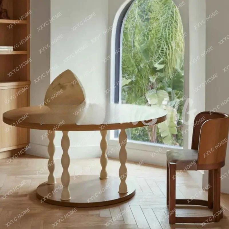Retro pure solid wood dining table design sense small round table Roman column ash wood home dining table
Retro pure solid wood dining table design sense small round table Roman column ash wood home dining table
