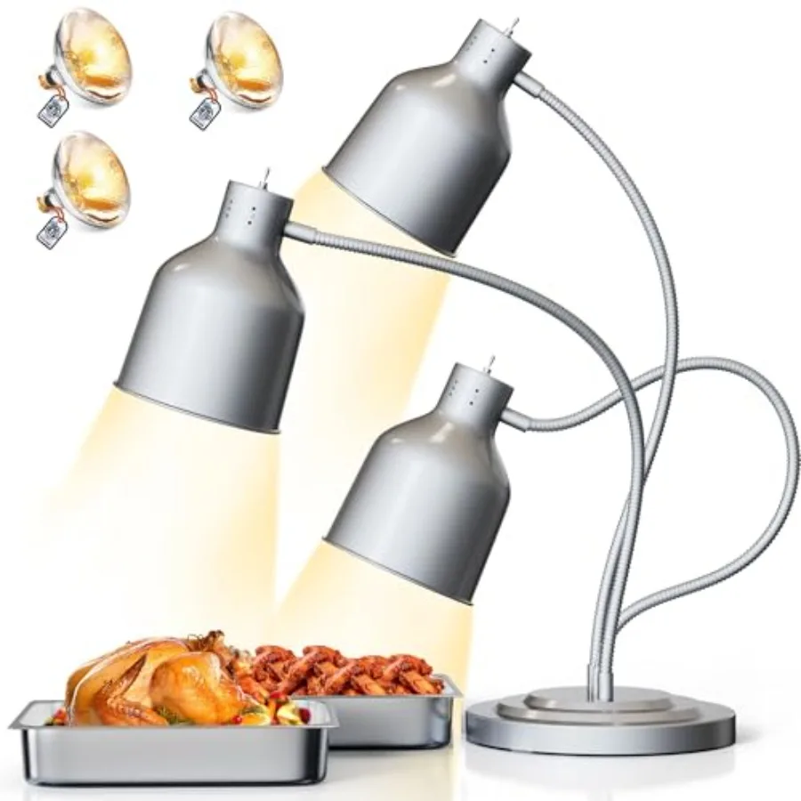 Food Heat Lamp for Restaurant, Catering, Buffet - Stainless Steel Heavy Base, Matte Silver, 750W Fast-Heating 3-Head Warmer wit
Food Heat Lamp for Restaurant, Catering, Buffet - Stainless Steel Heavy Base, Matte Silver, 750W Fast-Heating 3-Head Warmer wit