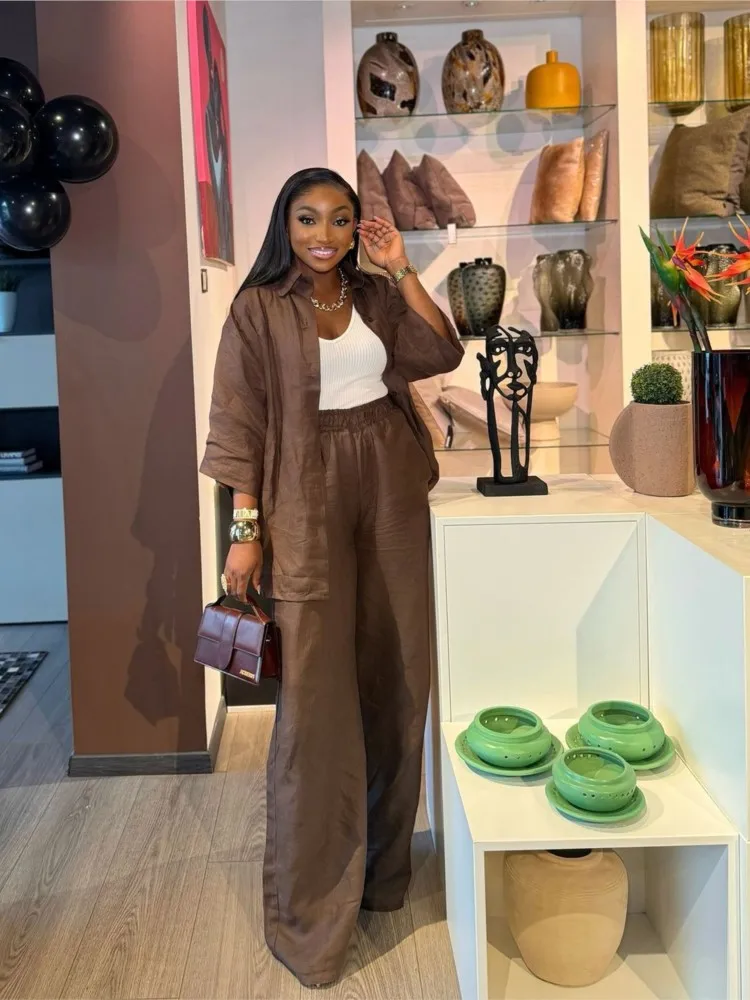 Spring Autumn Fashion Solid Loose Lapel Long Sleeve Shirt Long Pants 2 Piece Sets Office Ladies Casual Buttons Trousers Suit
Spring Autumn Fashion Solid Loose Lapel Long Sleeve Shirt Long Pants 2 Piece Sets Office Ladies Casual Buttons Trousers Suit