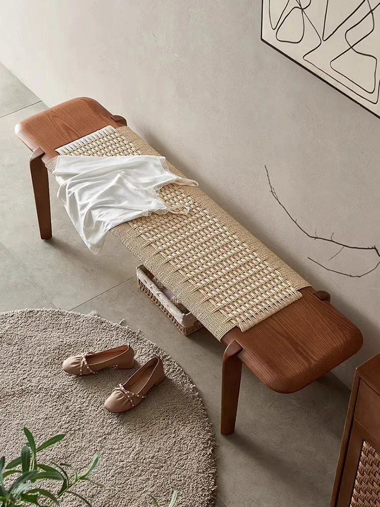 French medieval rope-woven bench, bedroom, bedside stool, entrance, shoe change door, household solid wood dining chair
French medieval rope-woven bench, bedroom, bedside stool, entrance, shoe change door, household solid wood dining chair