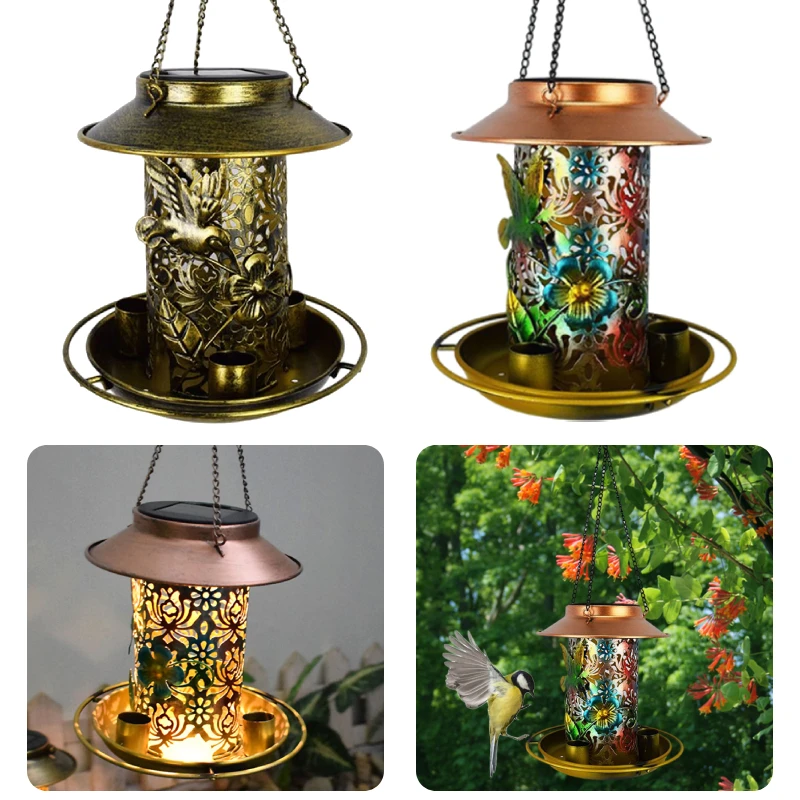 Solar Energy Bird Feeder Waterproof Solar Light Wild Hanging Bronze Metal Tray Solar Lantern for Outdoors Garden Tree Decoration
Solar Energy Bird Feeder Waterproof Solar Light Wild Hanging Bronze Metal Tray Solar Lantern for Outdoors Garden Tree Decoration