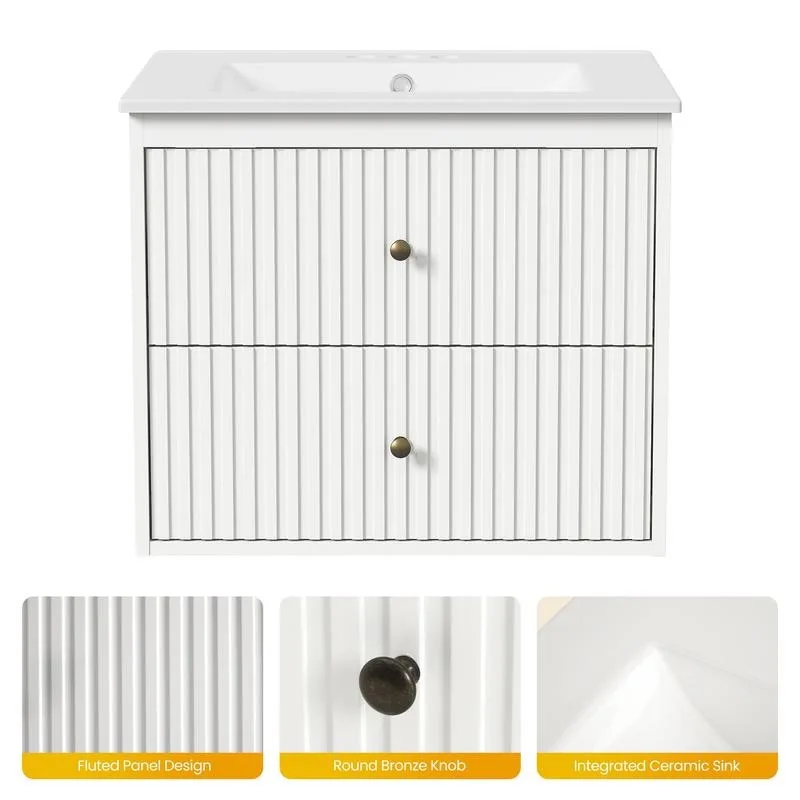 24'' Bathroom Vanity with Sink, Floating Bathroom Vanity Sink Cabinet with 2 Fluted Drawers, Wall Mounted Bathroom Storage Cabinet with Sink Combo Set, White
24'' Bathroom Vanity with Sink, Floating Bathroom Vanity Sink Cabinet with 2 Fluted Drawers, Wall Mounted Bathroom Storage Cabinet with Sink Combo Set, White