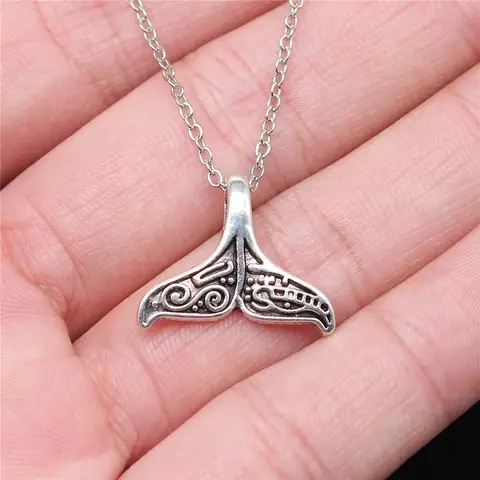 Antique Silver Color 20x17mm Whale Tail Necklaces Short Chain Choker Necklaces