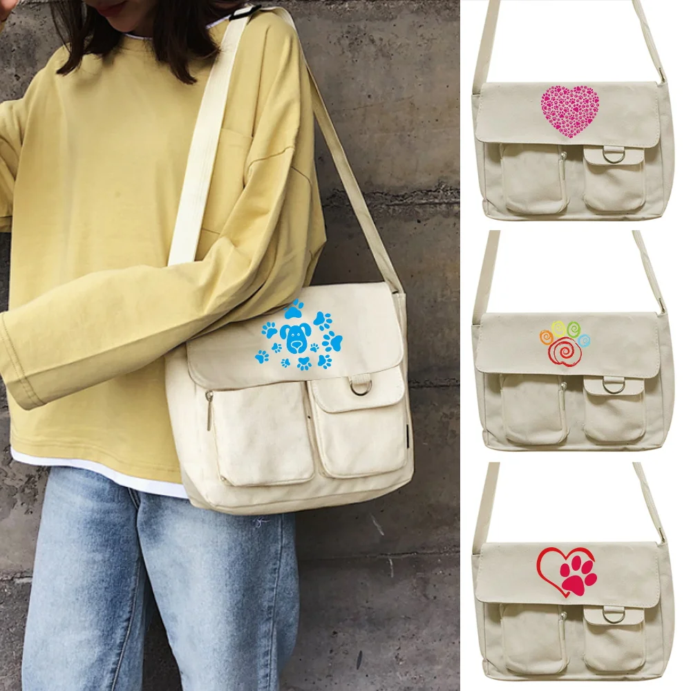 Women's Canvas Crossbody Bag Youth Fashion Messenger Bags Large Capacity Shoulder Bag Footprints Pattern Girls Casual Handbag
Women's Canvas Crossbody Bag Youth Fashion Messenger Bags Large Capacity Shoulder Bag Footprints Pattern Girls Casual Handbag