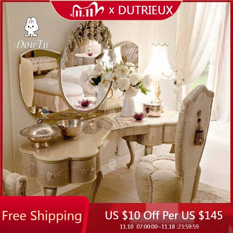 European Luxury Dressing Table Plastic Bedroom Antique Makeup Dressing Table Woman Woman Penteadeira Furniture Comfortable
European Luxury Dressing Table Plastic Bedroom Antique Makeup Dressing Table Woman Woman Penteadeira Furniture Comfortable