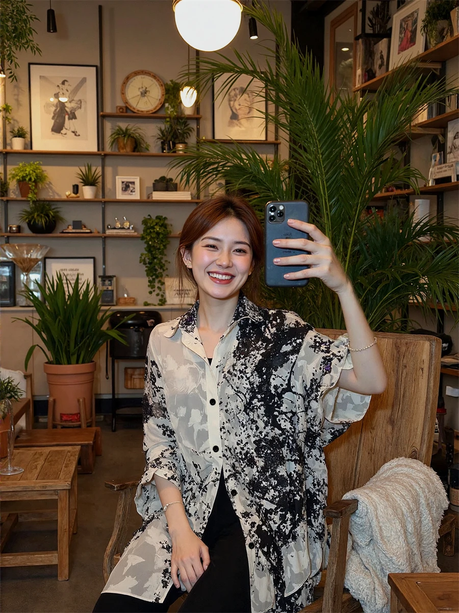 Винтажные рубашки, женская блузка на пуговицах в горошек с отложным воротником и неровным подолом, повседневная повседневная блузка в стиле ретро в минималистском стиле 
Винтажные рубашки, женская блузка на пуговицах в горошек с отложным воротником и неровным подолом, повседневная повседневная блузка в стиле ретро в минималистском стиле