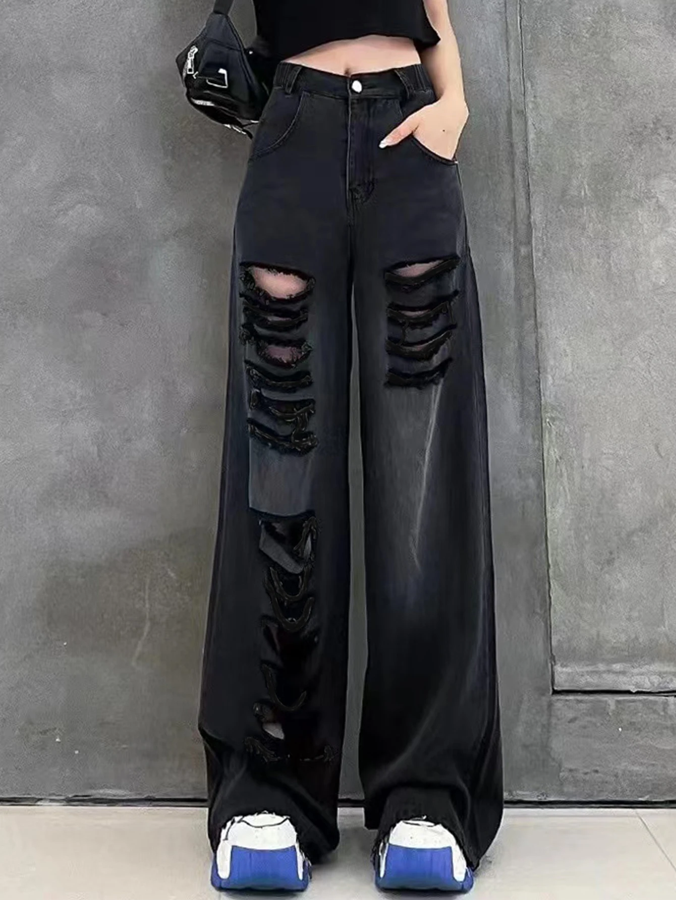 Teenage-washed black ripped design fashionable loose-fit long jeans - casual wide-leg straight-leg pants
Teenage-washed black ripped design fashionable loose-fit long jeans - casual wide-leg straight-leg pants