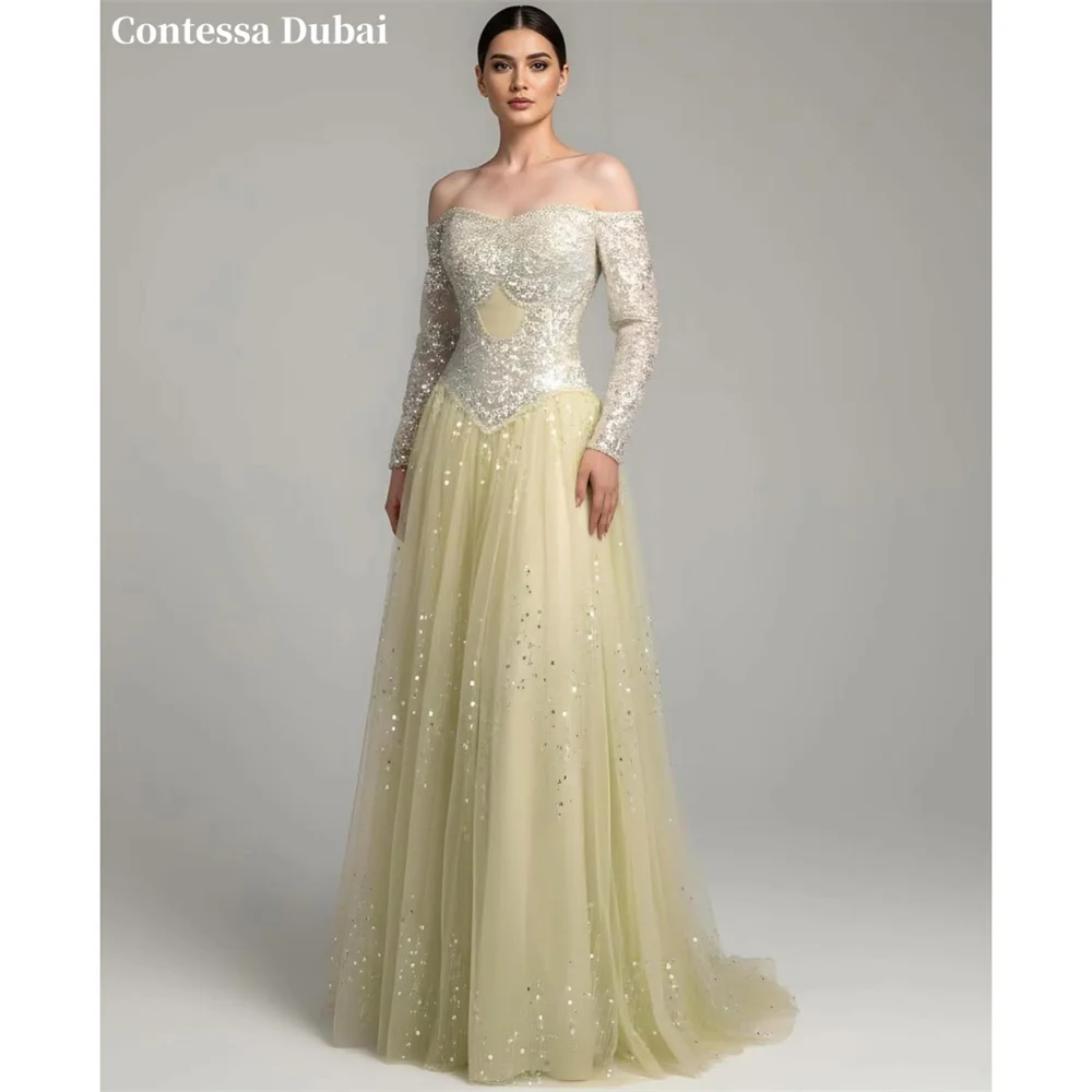 Contessa Custom Yellow Sweetheart Evening Dress Long Sleeve Sequin Prom Dresses Tulle Vestidos De Noche Ball Gown Formal Evening
Contessa Custom Yellow Sweetheart Evening Dress Long Sleeve Sequin Prom Dresses Tulle Vestidos De Noche Ball Gown Formal Evening