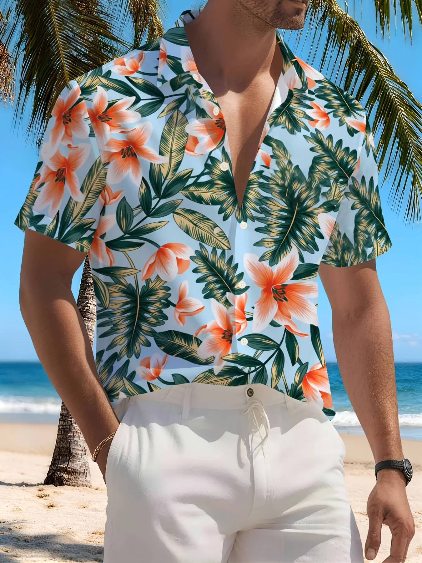 Men's Hawaiian Shirt Tropical Palm Leaf Orange Flower Print Short Sleeve Button Down Casual Beach Aloha
Men's Hawaiian Shirt Tropical Palm Leaf Orange Flower Print Short Sleeve Button Down Casual Beach Aloha