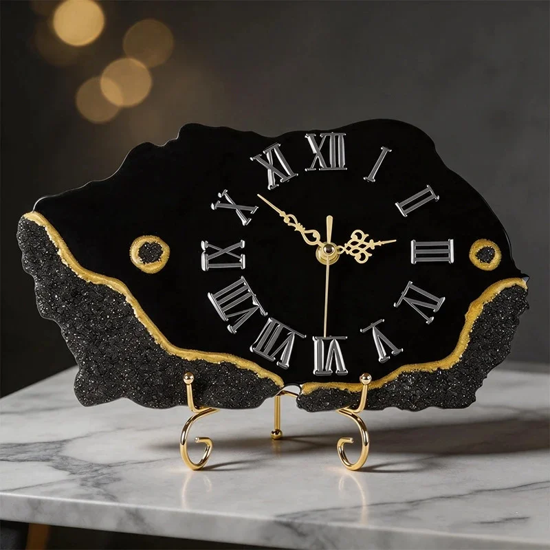 Black Crystal Chip Gold Edged Irregular Resin Clock Nordic Luxury Silent Desktop Or Wall Art Clock For Home Office Gift For Her
Black Crystal Chip Gold Edged Irregular Resin Clock Nordic Luxury Silent Desktop Or Wall Art Clock For Home Office Gift For Her