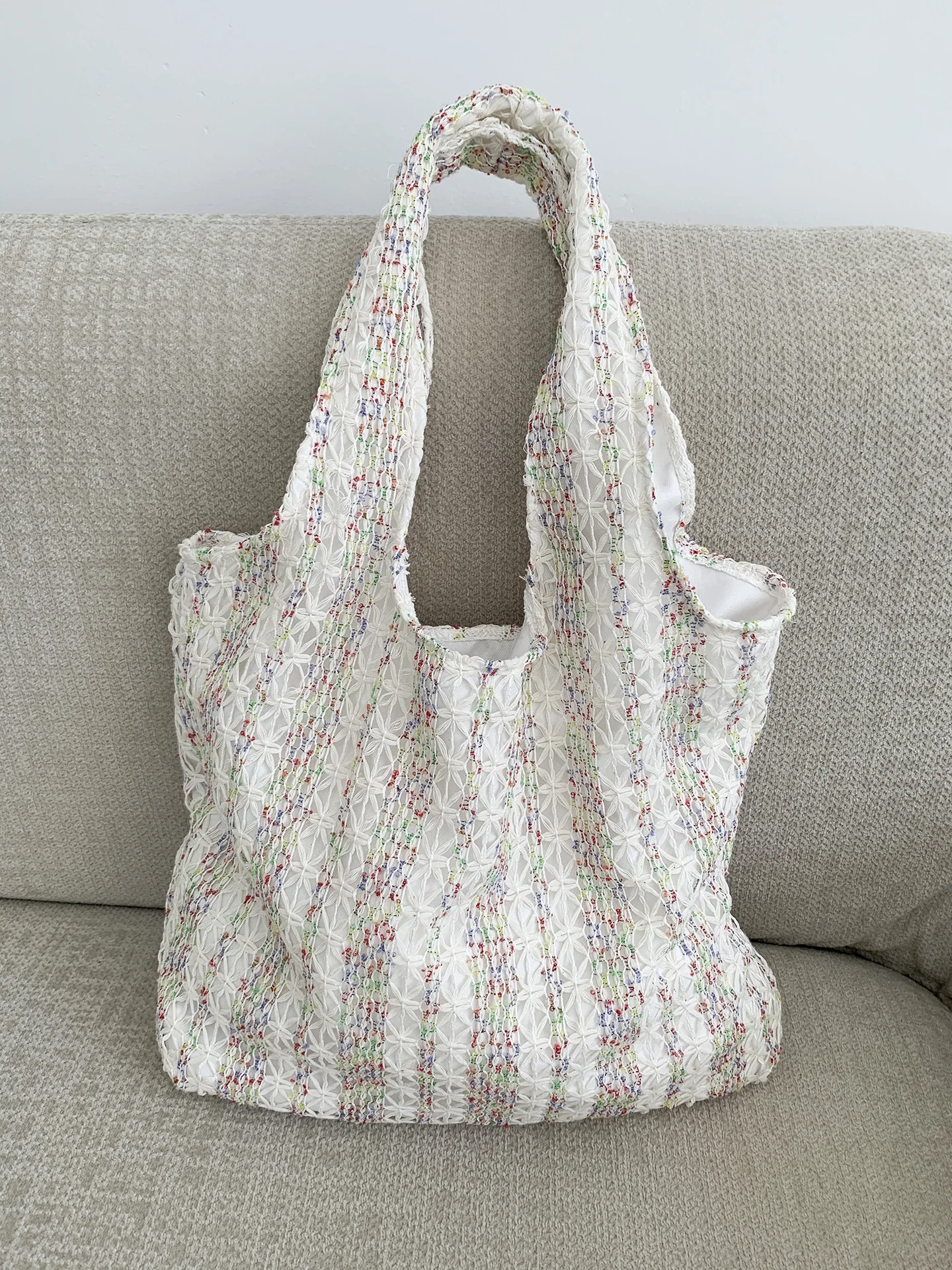 Neon Color Knitted Canvas Tote Bag for Women, Large Capacity Casual Shoulder Bag Fashion Commute School Bag for College Students Neon Color Knitted Canvas Tote Bag for Women, Large Capacity Casual Shoulder Bag Fashion Commute School Bag for College Students