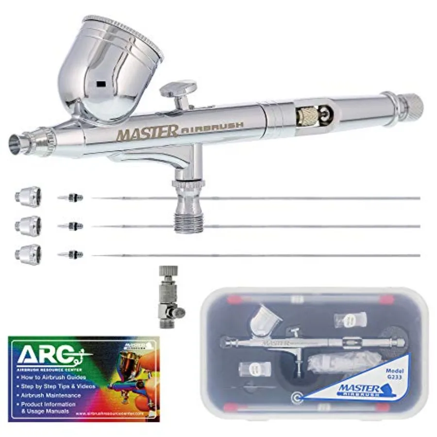 G233 Performance Pro Airbrush Kit with 3 Nozzle Sets 0.2, 0.3 and 0.5mm Needles, Fluid Tips and Air Caps,Gravity Dual Action -
G233 Performance Pro Airbrush Kit with 3 Nozzle Sets 0.2, 0.3 and 0.5mm Needles, Fluid Tips and Air Caps,Gravity Dual Action -