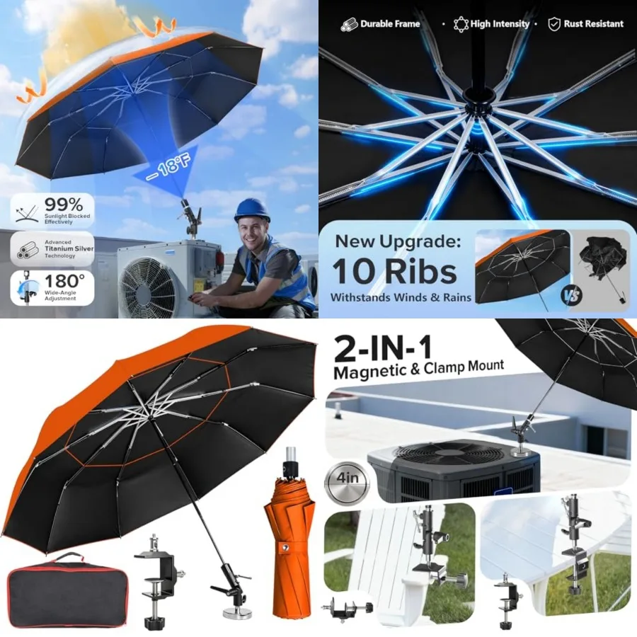 60" Folding HVAC Umbrella with Magnetic Base, Universal Clip Included, Upgraded Durable Frame, Wind-Resistnat, Portable Magneti
60" Folding HVAC Umbrella with Magnetic Base, Universal Clip Included, Upgraded Durable Frame, Wind-Resistnat, Portable Magneti