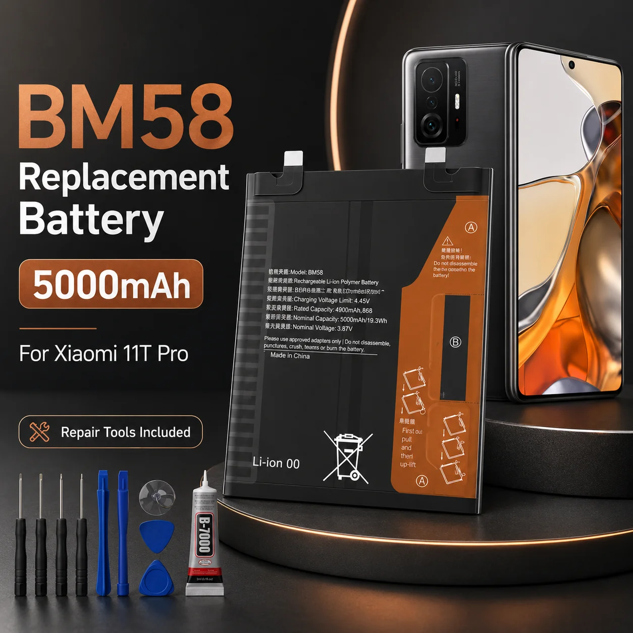 High Capacity 5000mAh BM58 Li-Po Battery Replacement For Xiaomi 11T Pro 5G Bateria With Free Repair Tools
High Capacity 5000mAh BM58 Li-Po Battery Replacement For Xiaomi 11T Pro 5G Bateria With Free Repair Tools
