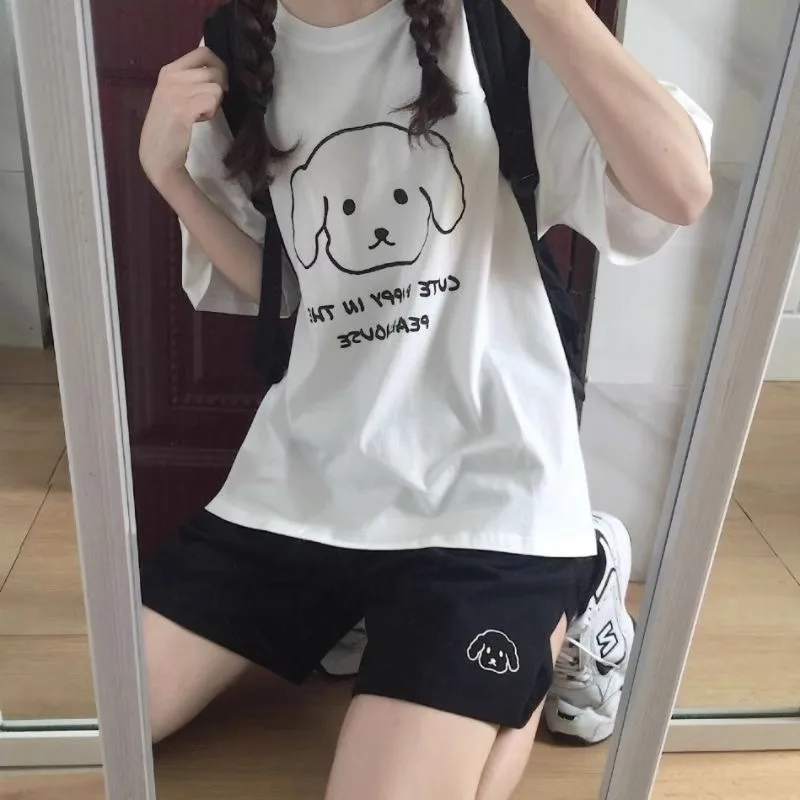 Subculture Y2k Japanese Cute Dog Print T-shirt Women's Summer Loose Round Neck Short-sleeved Top 2024 Casual New White Tees
Subculture Y2k Japanese Cute Dog Print T-shirt Women's Summer Loose Round Neck Short-sleeved Top 2024 Casual New White Tees