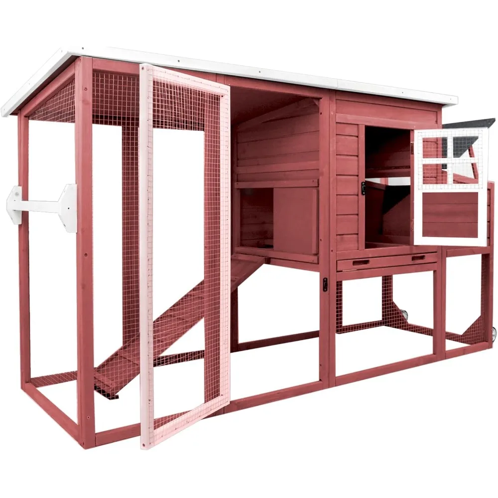 Chicken Coop Solid Wood with Large Run Cage 2 Stories - Asphalt Roof, Nest Box, Pu Wheels, Pole Chicken Perch
Chicken Coop Solid Wood with Large Run Cage 2 Stories - Asphalt Roof, Nest Box, Pu Wheels, Pole Chicken Perch