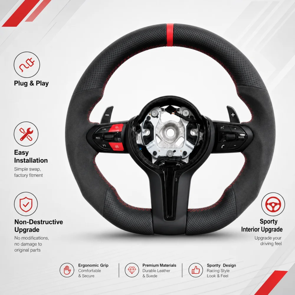 Flat Bottom Steering Wheel For BMW M Sport F01 F06 F10 F11 F12 F20 F21 F22 F25 F26 F30 F32 F34 F80 M3 F82 M4 F90 M5
Flat Bottom Steering Wheel For BMW M Sport F01 F06 F10 F11 F12 F20 F21 F22 F25 F26 F30 F32 F34 F80 M3 F82 M4 F90 M5