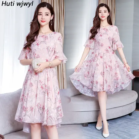 2024 Vintage Pink Floral Casual Beach Dress Summer Korean Print Chiffon Boho Midi Sundress Women Bodycon Elegant Party Vestidos